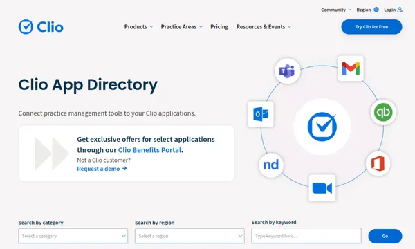 Screenshot of Clio App Directory