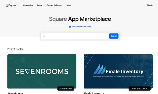 Screenshot of Square App Marketplace