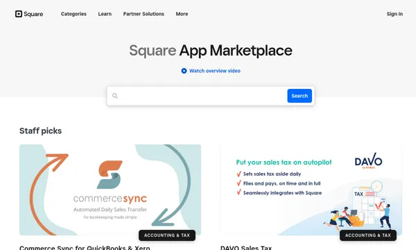 Screenshot of Square App Marketplace