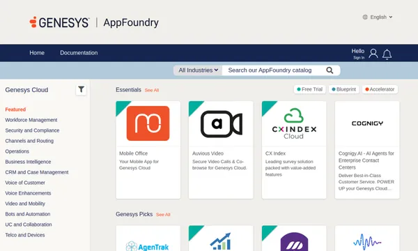 Screenshot of Genesys AppFoundry