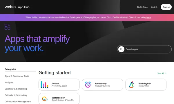 Screenshot of Webex App Hub