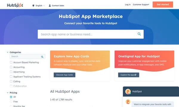 Screenshot of HubSpot App Marketplace