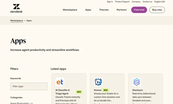 Screenshot of Zendesk Marketplace