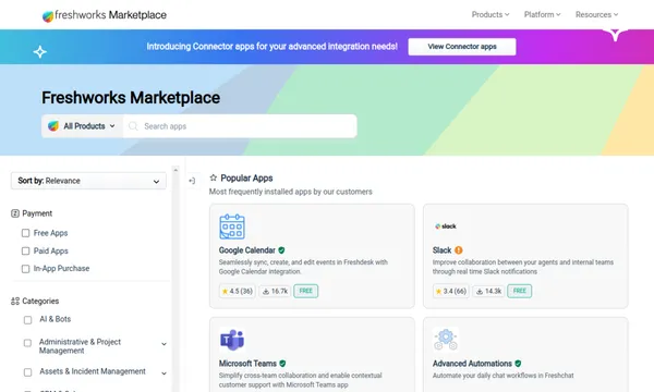 Screenshot of Freshworks Marketplace