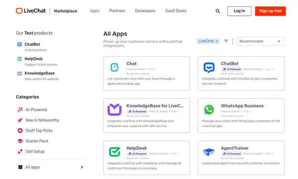 Screenshot of LiveChat Marketplace