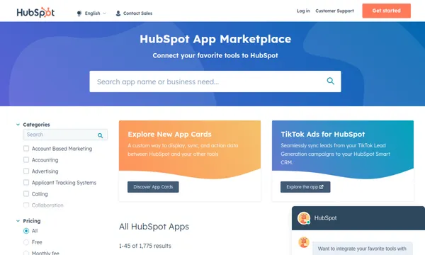 Screenshot of HubSpot App Marketplace