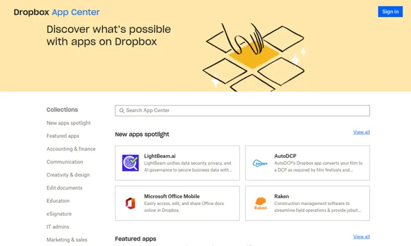 Dropbox App Centre