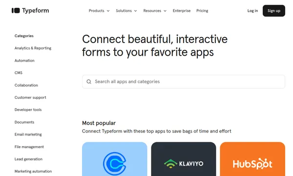 Screenshot of Typeform Connect