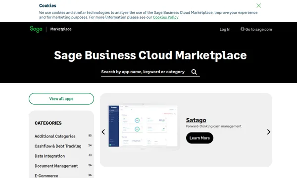 Screenshot of Sage Business Cloud App Marketplace (UK)