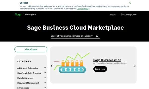 Screenshot of Sage Business Cloud App Marketplace (UK)