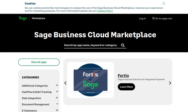 Screenshot of Sage Business Cloud App Marketplace (US)