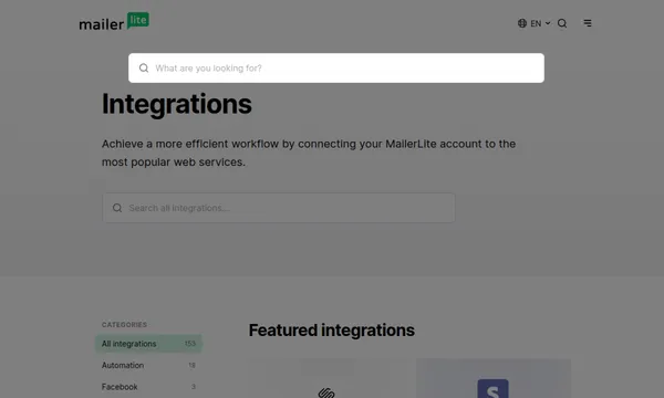 Screenshot of Mailerlite Integrations