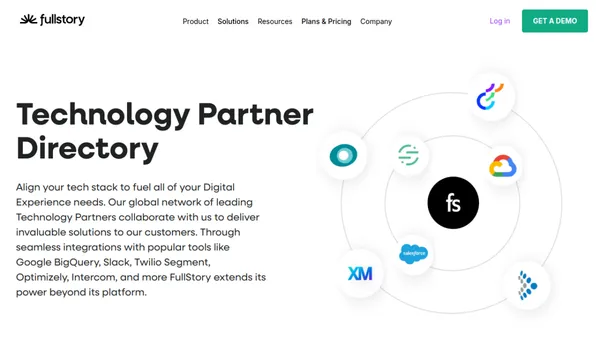 Screenshot of FullStory Technology Partner Directory