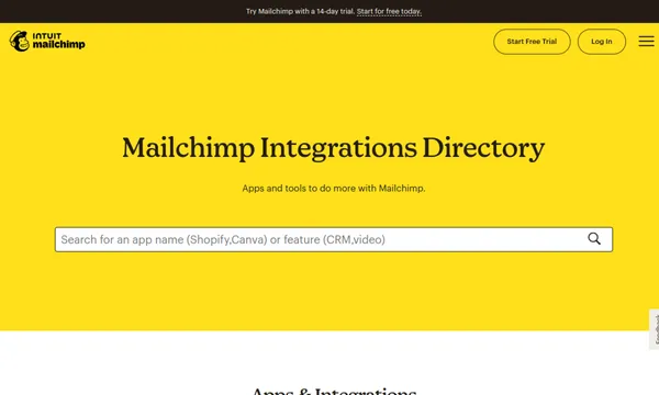 Screenshot of Mailchimp Integrations Directory