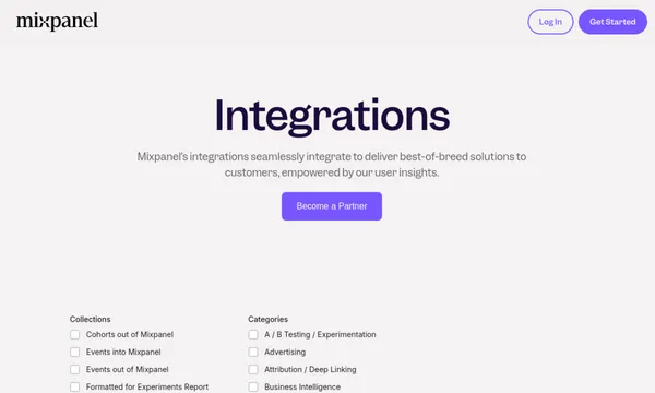 Screenshot of Mixpanel Integrations