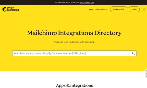 Screenshot of Mailchimp Integrations Directory