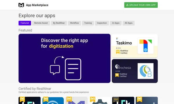 Screenshot of Realwear App Marketplace