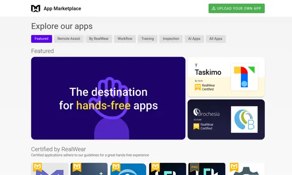 Screenshot of Realwear App Marketplace