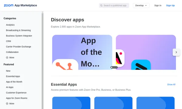 Screenshot of Zoom App Marketplace