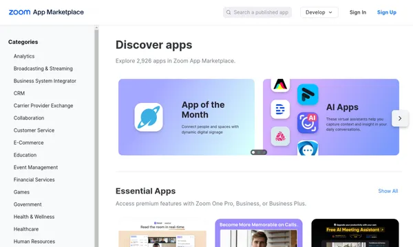 Screenshot of Zoom App Marketplace